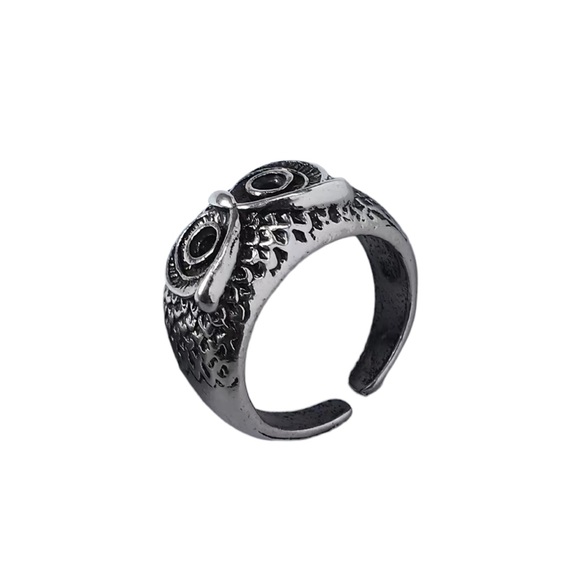 Owl Face Silver Open Back Cuff Ring - Picture 2 of 5